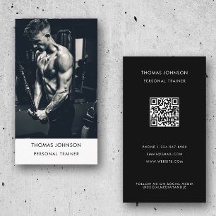 Modern Personal Trainer Fitness Photo QR Code Business Card