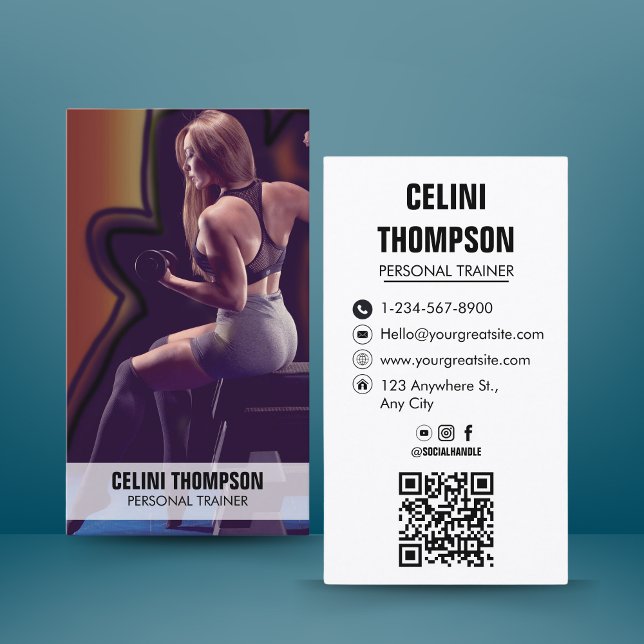 Modern Personal Trainer Fitness Photo QR Code Business Card (Modern Personal Trainer Fitness Photo QR Code Business Card)
