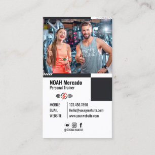 Modern Personal Trainer Fitness with Photo Business Card