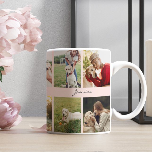 Modern Personalised 10 Photos Dog Blush Pink Coffee Mug (Creator Uploaded)