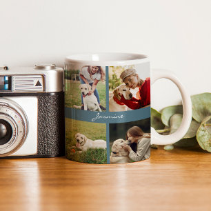 Modern Personalised 10 Photos Dog Teal Blue Coffee Mug