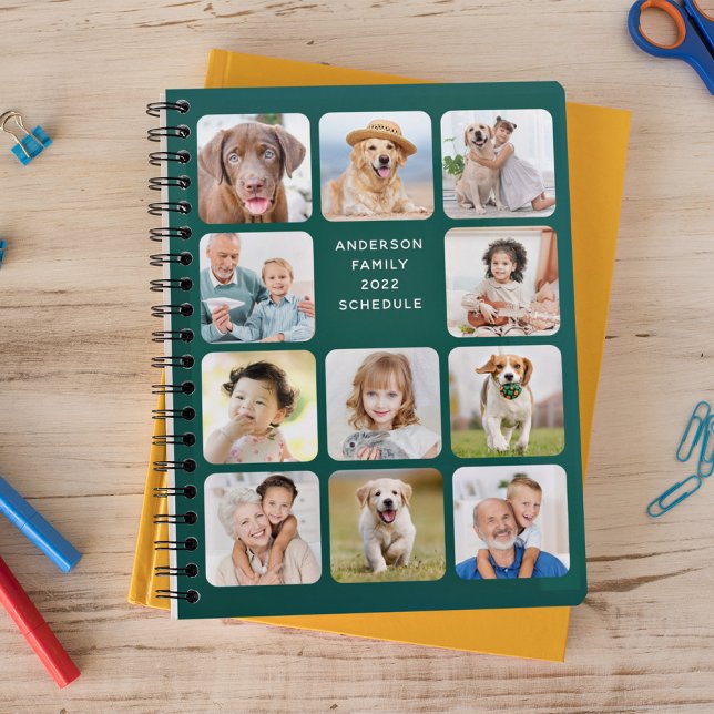 Modern Personalised 11 Photo Collage Emerald Green Planner (Creator Uploaded)