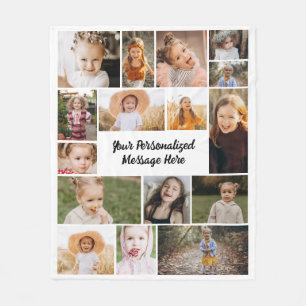 Modern Personalised 16 Photo Collage Custom Colour Fleece Blanket