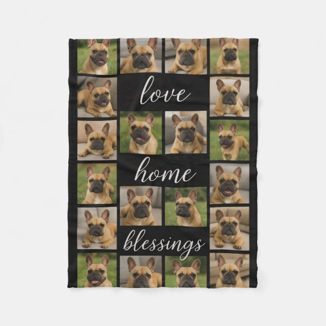 Modern Personalised 16 Photo Collage Custom Colour Fleece Blanket (Front)