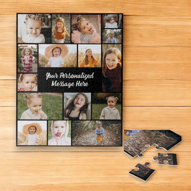 Modern Personalised 16 Photo Collage Custom Colour Jigsaw Puzzle (Creator Uploaded)