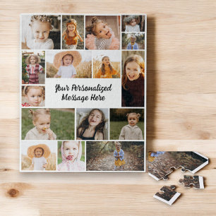 Modern Personalised 16 Photo Collage Custom Colour Jigsaw Puzzle