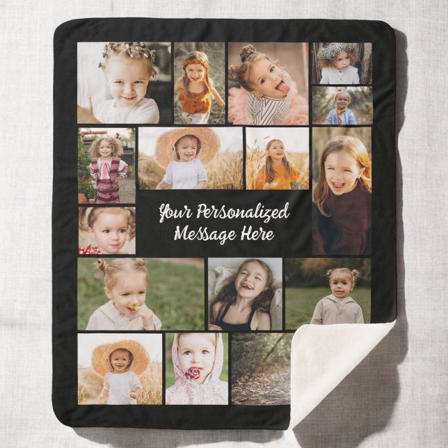 Modern Personalised 16 Photo Collage Custom Colour Sherpa Blanket (Creator Uploaded)