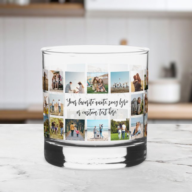 Modern Personalised 18 Photo Collage Whiskey Glass (Creator Uploaded)