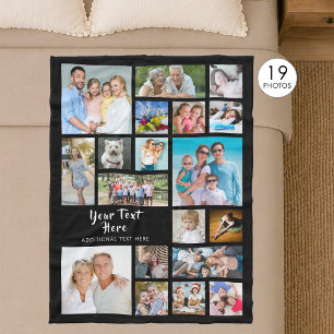 Modern Personalised 19 Photo Collage Black Fleece Blanket