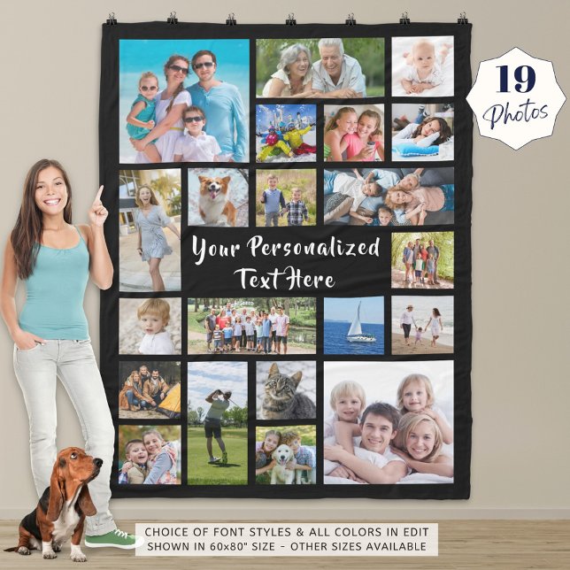 Modern Personalised 19 Photo Collage Your Colour Fleece Blanket (Creator Uploaded)