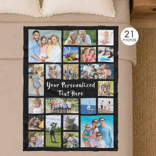 Modern Personalised 21 Photo Collage Custom Colour Fleece Blanket