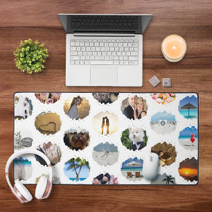 Modern Personalised 24 Wedding Photo Collage Desk Mat