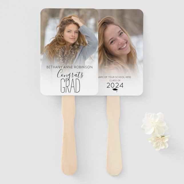 Modern Personalised 2 Photo Graduation Hand Fan (Front and Back)