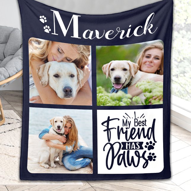Modern Personalised 3 Pet Photo Dog Lover  Fleece Blanket (Creator Uploaded)