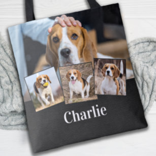 Modern Personalised 4 Pet Photo Name Dog Lover Tote Bag