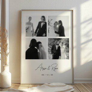 Modern Personalised 4 Photo Collage Wedding Poster