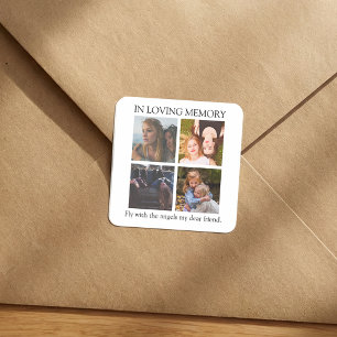 Modern Personalised 4 Photo Memorial Square Sticker