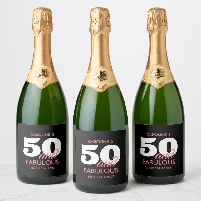 Modern Personalised 50th Birthday  Sparkling Wine Label (Bottles)