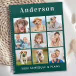 Modern Personalised 9 Photo Collage Emerald Green Planner<br><div class="desc">Custom photo collage calendar planner. Our fun photo planner has 9 photos to personalise and name. Design is on front and back. Customise with family photos, favourite kids pictures, pet photos, and all your dog photos! COPYRIGHT © 2020 Judy Burrows, Black Dog Art - All Rights Reserved. Modern Personalised 9...</div>