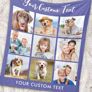 Modern Personalised 9 Photo Collage Periwinkle Fleece Blanket