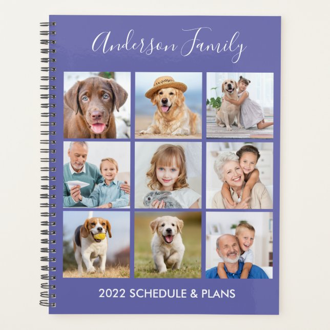 Modern Personalised 9 Photo Collage Periwinkle Planner (Front)