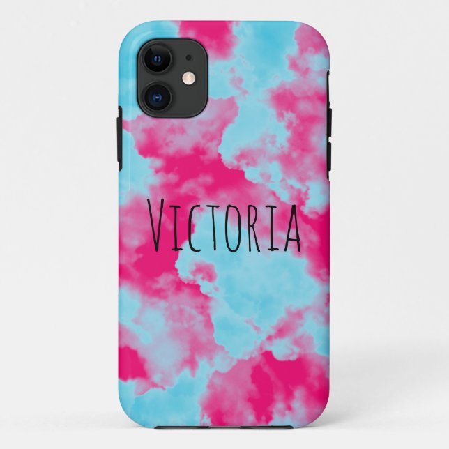 Modern Personalised Abstract Sky Pink and Blue Case-Mate iPhone Case (Back)