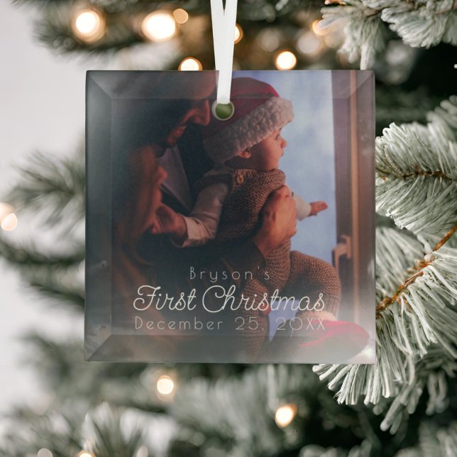 Modern Personalised Baby's First Christmas Photo Glass Tree Decoration (Creator Uploaded)