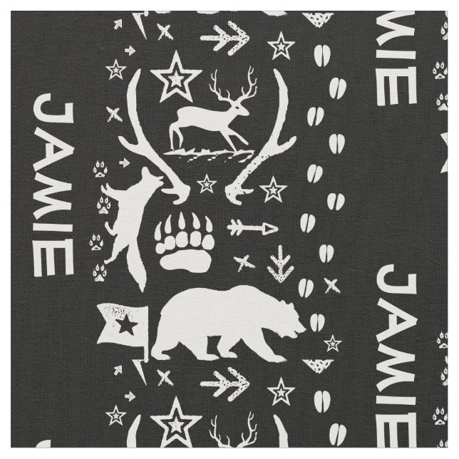 Modern Personalised Bear Fox Deer Boys Room Fabric (Close Up)