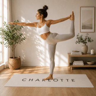 Modern Personalised Beige Name Yoga Mat
