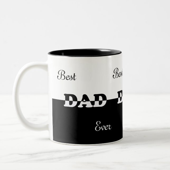 Modern Personalised Best Dad on Black & White Two-Tone Coffee Mug (Left)