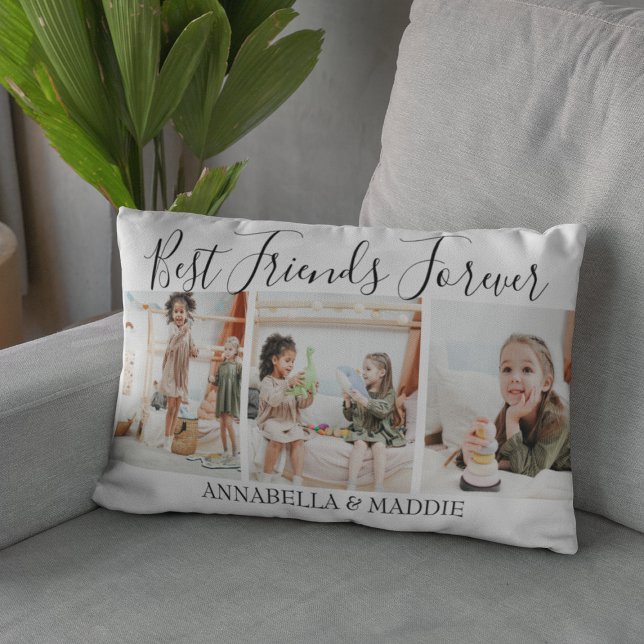 Modern Personalised Best Friends Forever | 3 Photo Lumbar Cushion (Creator Uploaded)