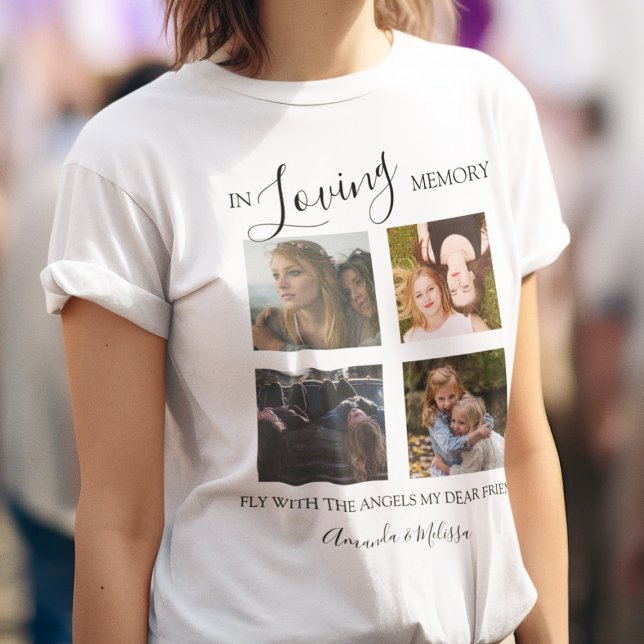 Modern | Personalised | Besties | 4 Photo Memorial T-Shirt (Creator Uploaded)