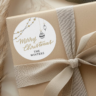 Modern Personalised Black and Gold Christmas  Classic Round Sticker