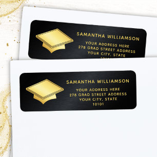 Modern Personalised Black and Gold Graduation Return Address Label