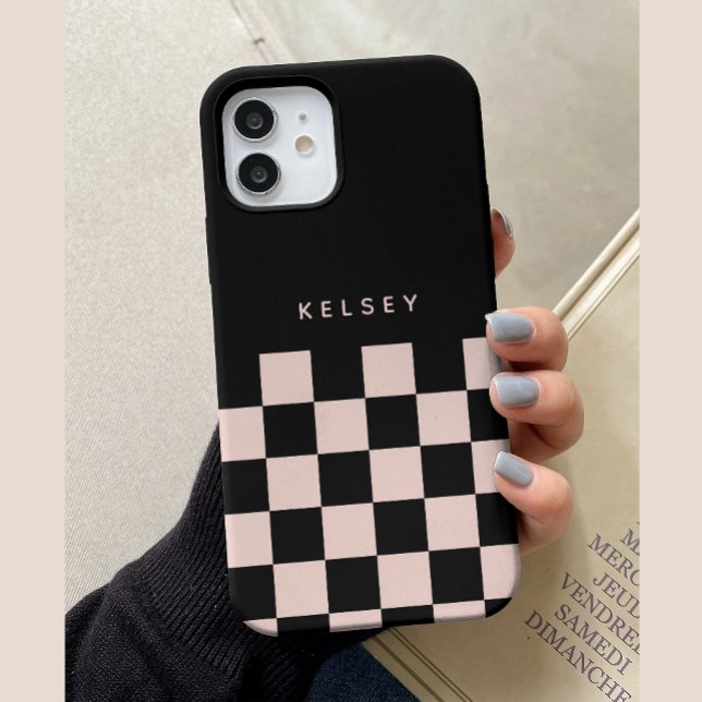 Modern Personalised Black & Cream Chequered Case-Mate iPhone Case (Creator Uploaded)