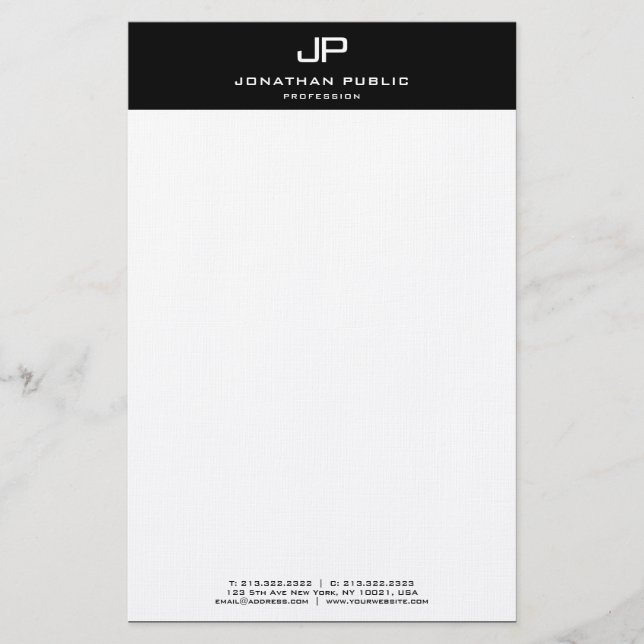 Modern Personalised Black White Elegant Template Stationery (Front)