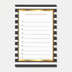 Modern personalised black white stripes gold post-it notes