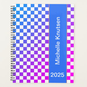 Modern Personalised Blue and Pink Chequered 2025  Planner