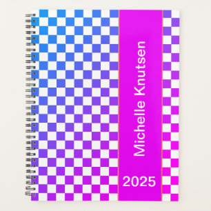 Modern Personalised Blue and Pink Chequered 2025 Planner