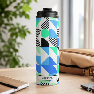Modern Personalised Blue Mint Green Geometric Thermal Tumbler