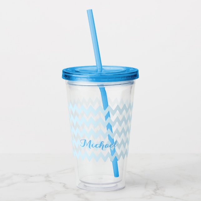 Modern Personalised Blue Pattern Elegant Monogram  Acrylic Tumbler (Left)