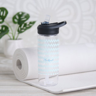 Modern Personalised Blue Pattern Elegant Monogram Water Bottle