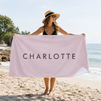 Modern Personalised Blush Pink Name Beach Towel