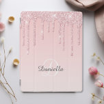 Modern Personalised Blush Pink Sparkle Glitter iPad Cover<br><div class="desc">Modern blush pink colour,  with a sparkle faux glitter drip effect. Personalise with your name and monogram. Design© Rosalind Moore,  Cherry Lane Designs.</div>