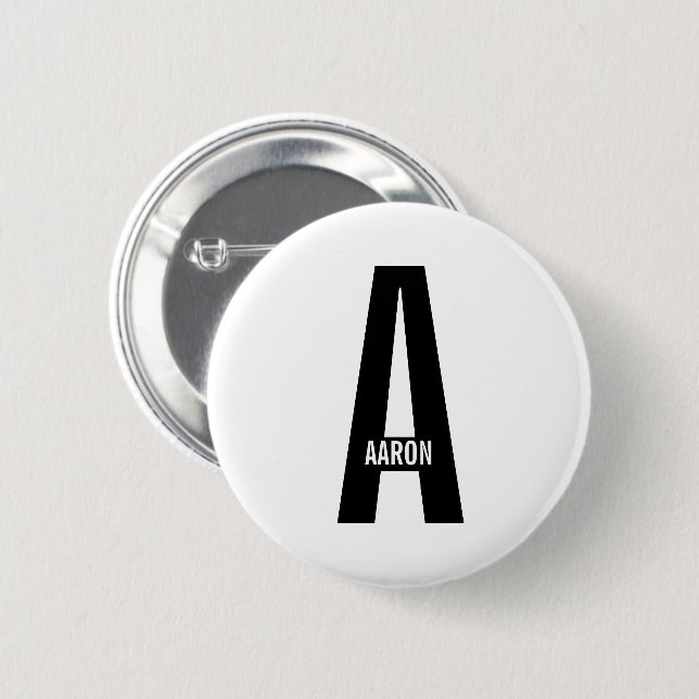 Modern Personalised Bold Monogram and Name 6 Cm Round Badge (Front & Back)