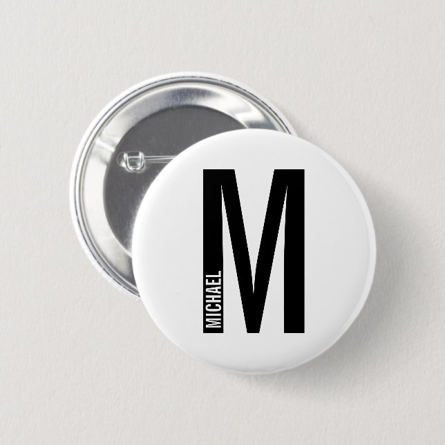 Modern Personalised Bold Monogram and Name 6 Cm Round Badge (Front & Back)