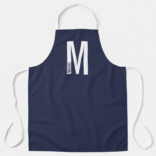 Modern Personalised Bold Monogram and Name Apron (Front)