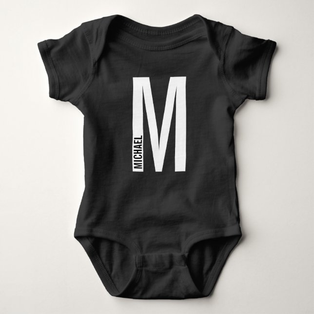 Modern Personalised Bold Monogram and Name Baby Bodysuit (Front)