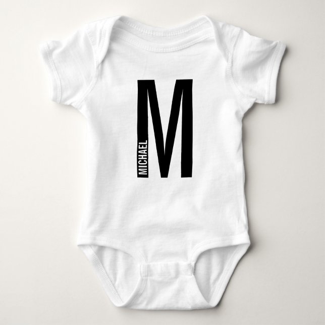 Modern Personalised Bold Monogram and Name Baby Bodysuit (Front)