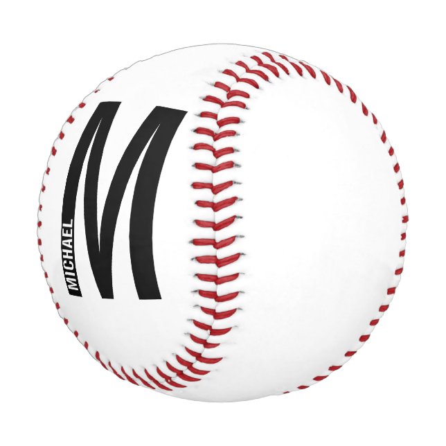 Modern Personalised Bold Monogram and Name Baseball (Angled)